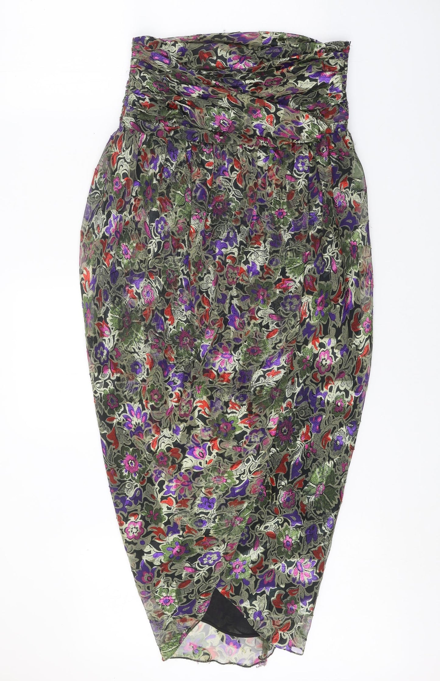 Preworn Womens Gold Geometric Polyester Straight & Pencil Skirt Size 10 Zip