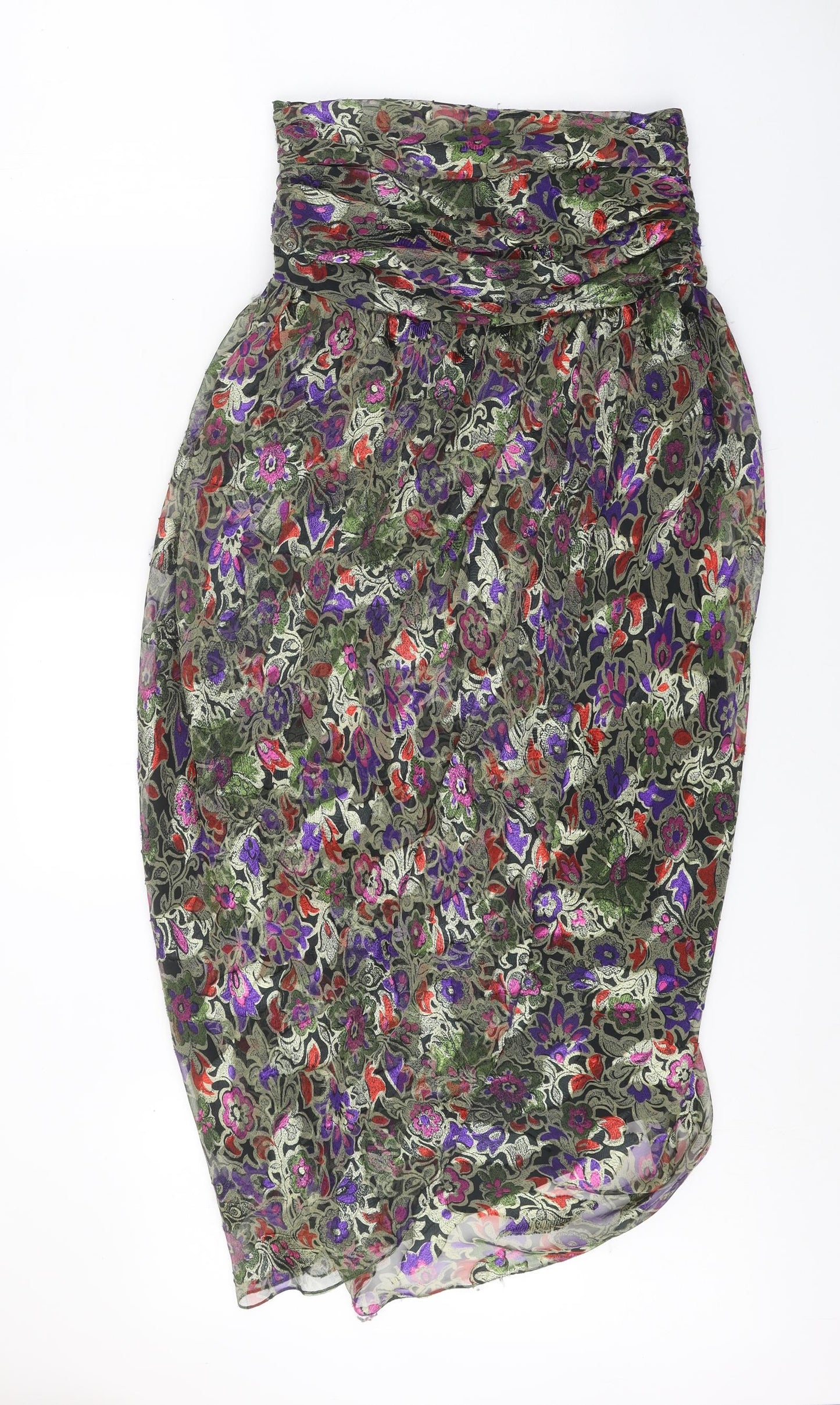 Preworn Womens Gold Geometric Polyester Straight & Pencil Skirt Size 10 Zip