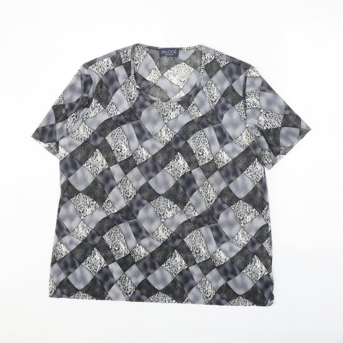 Saloos Womens Grey Geometric Polyester Basic Blouse Size 14 Round Neck