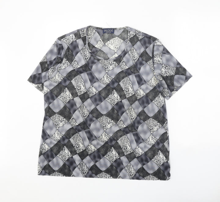 Saloos Womens Grey Geometric Polyester Basic Blouse Size 14 Round Neck