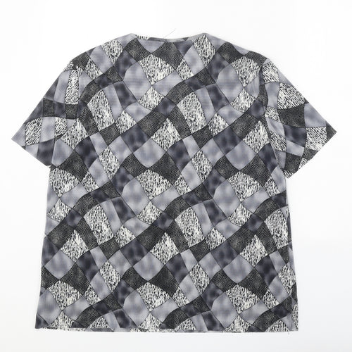 Saloos Womens Grey Geometric Polyester Basic Blouse Size 14 Round Neck
