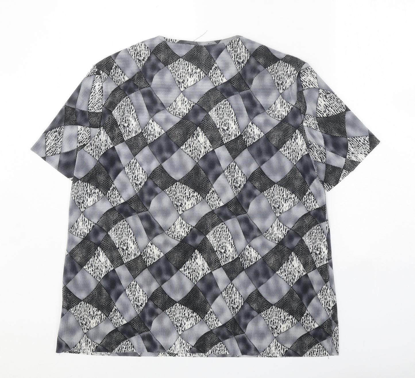 Saloos Womens Grey Geometric Polyester Basic Blouse Size 14 Round Neck