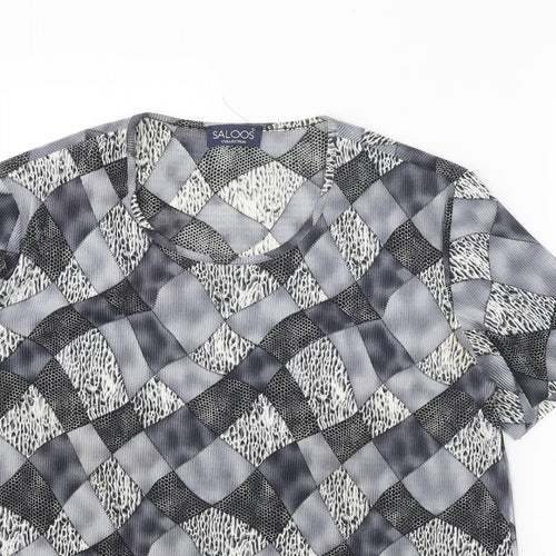 Saloos Womens Grey Geometric Polyester Basic Blouse Size 14 Round Neck