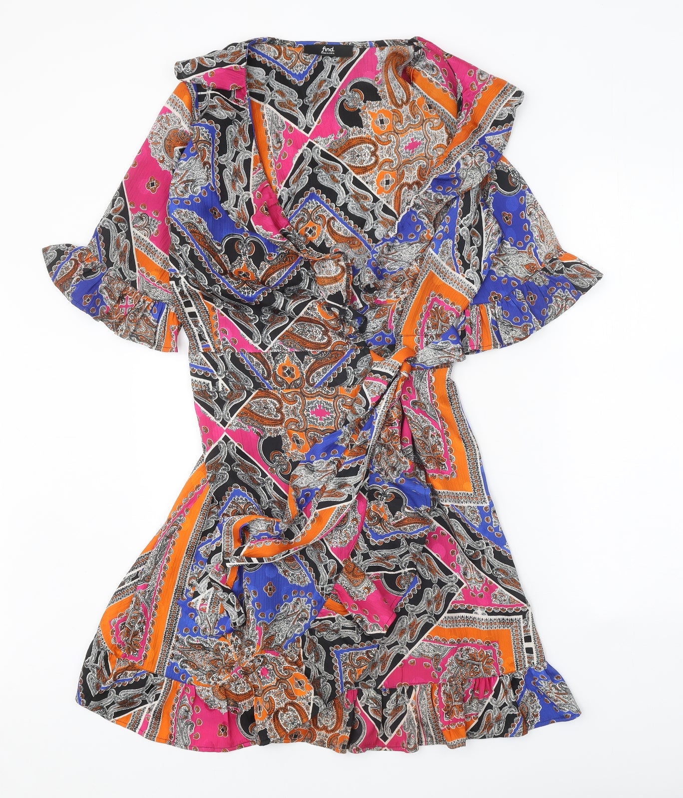 find. Womens Multicoloured Geometric Polyester Wrap Dress Size 16 V-Neck Tie