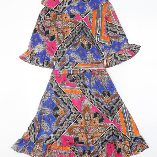 find. Womens Multicoloured Geometric Polyester Wrap Dress Size 16 V-Neck Tie
