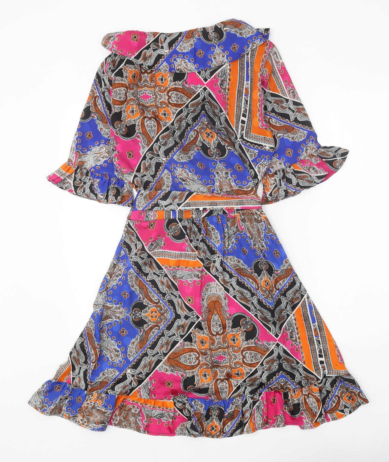 find. Womens Multicoloured Geometric Polyester Wrap Dress Size 16 V-Neck Tie