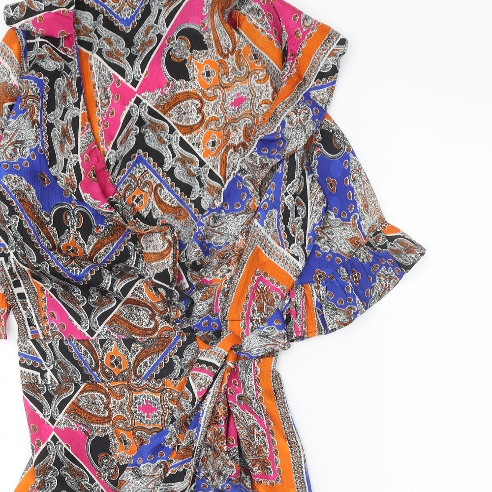 find. Womens Multicoloured Geometric Polyester Wrap Dress Size 16 V-Neck Tie