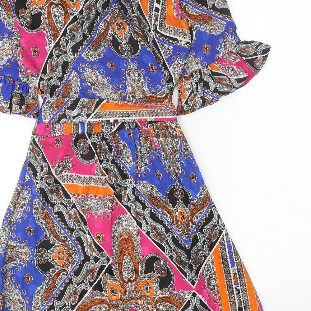 find. Womens Multicoloured Geometric Polyester Wrap Dress Size 16 V-Neck Tie
