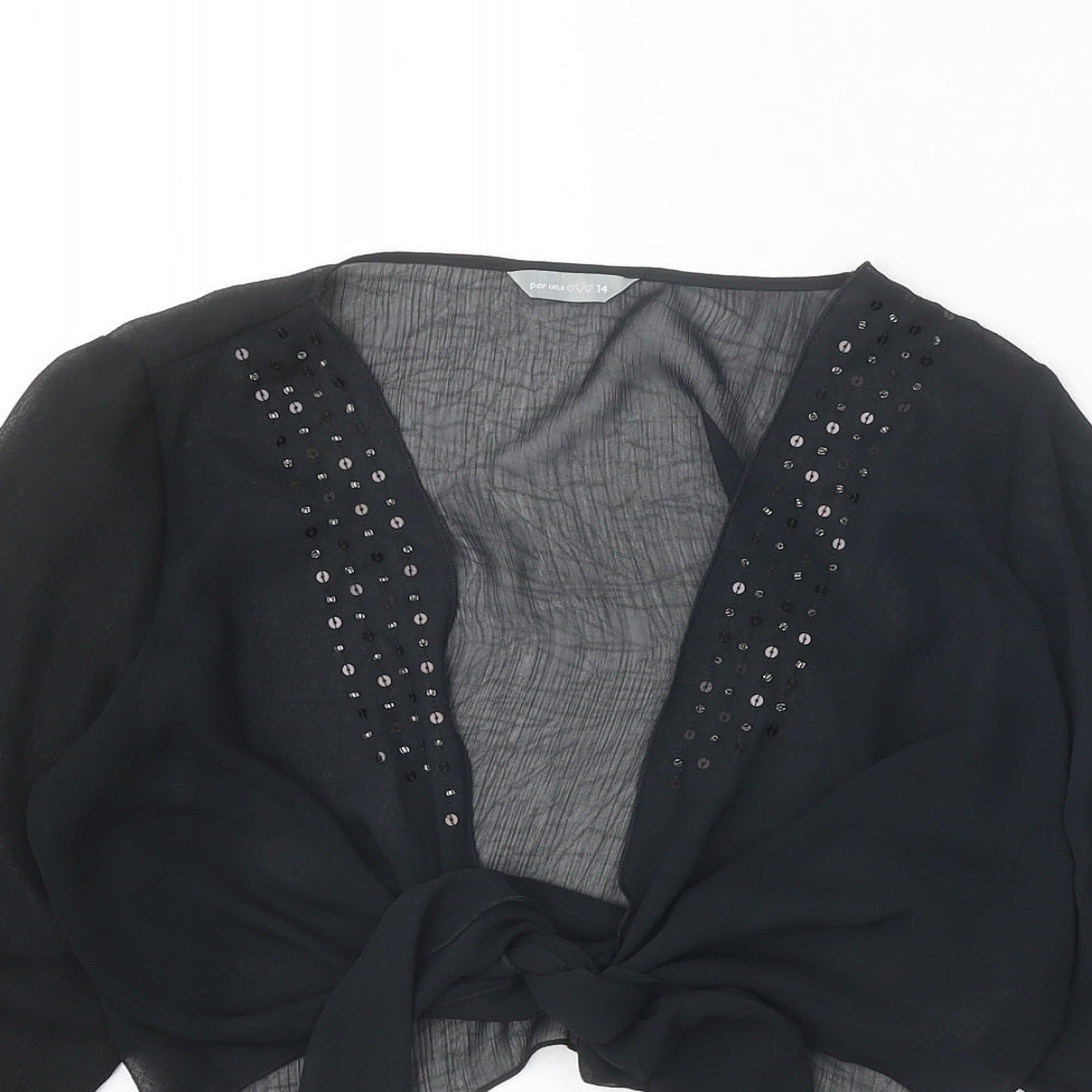 Per Una Womens Black Polyester Kimono Blouse Size 14 V-Neck