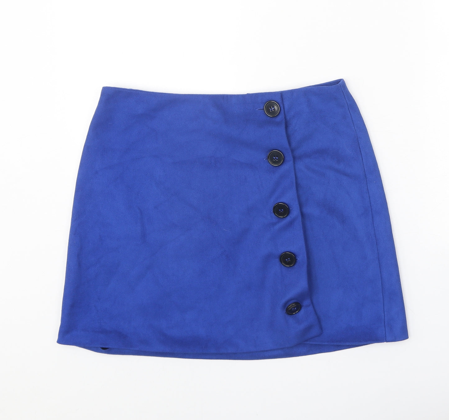 Primark Womens Blue Polyester A-Line Skirt Size 12 Button