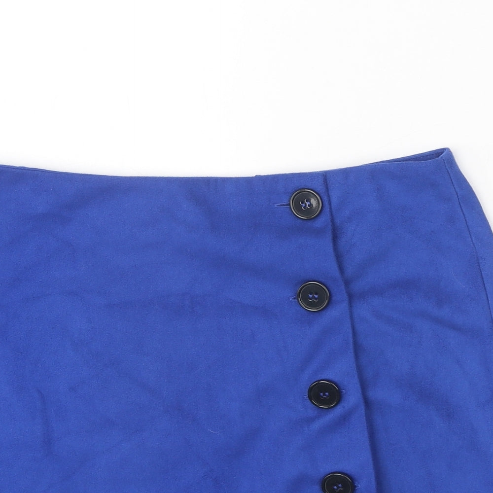 Primark Womens Blue Polyester A-Line Skirt Size 12 Button