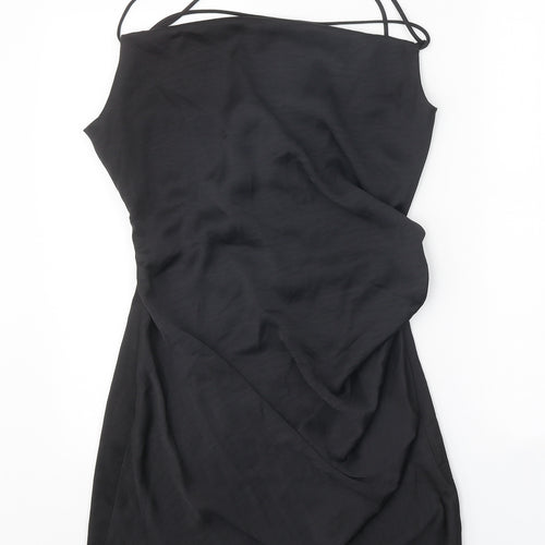 Zara Womens Black Polyester A-Line Size M Cowl Neck Zip