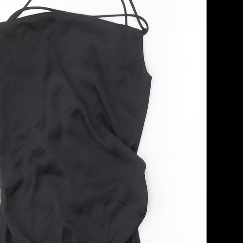Zara Womens Black Polyester A-Line Size M Cowl Neck Zip