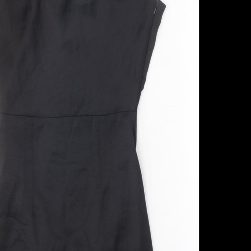 Zara Womens Black Polyester A-Line Size M Cowl Neck Zip