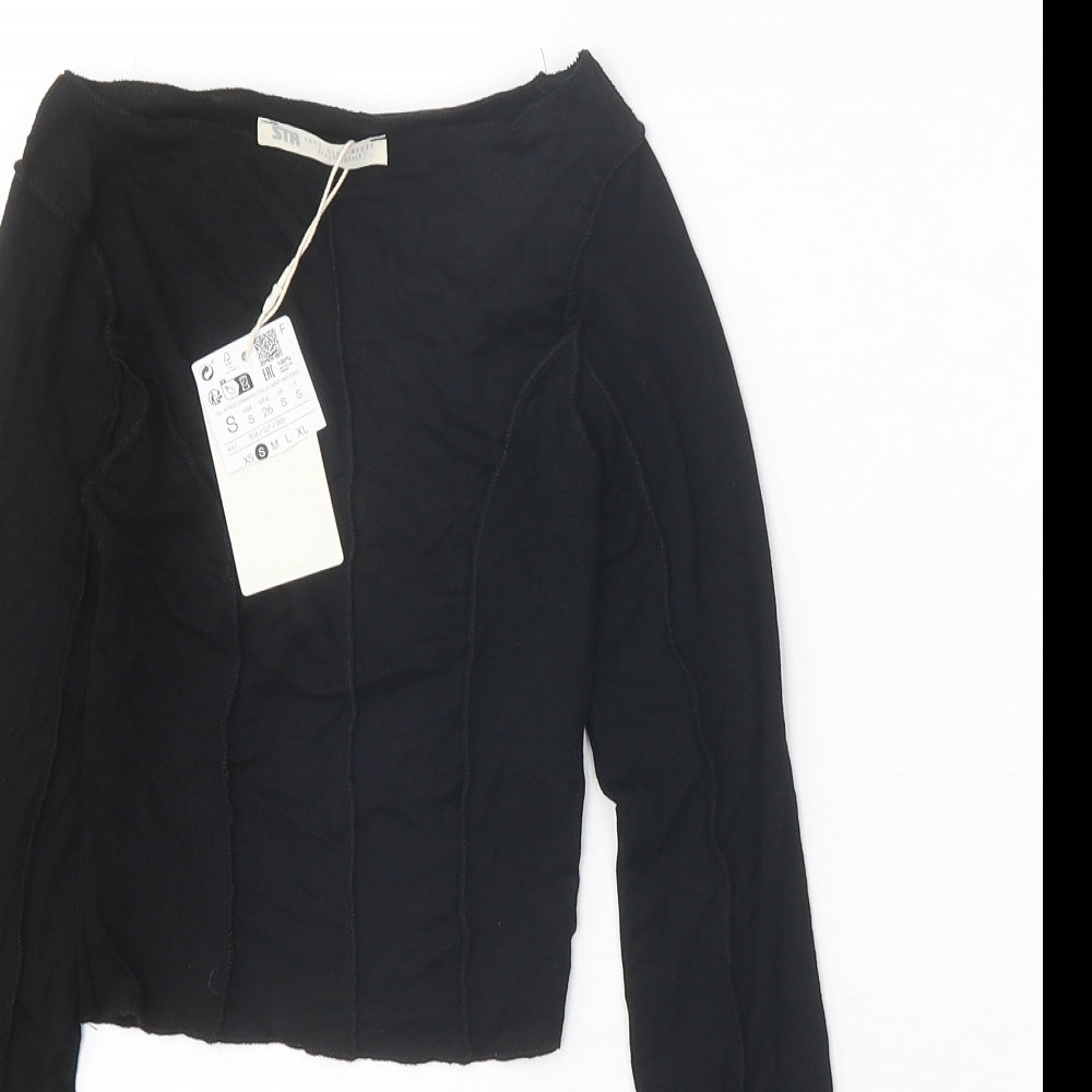 Stradivarius Womens Black Viscose Basic T-Shirt Size S Boat Neck