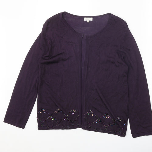 Lakeland Womens Purple Round Neck Ramie Cardigan Jumper Size 14