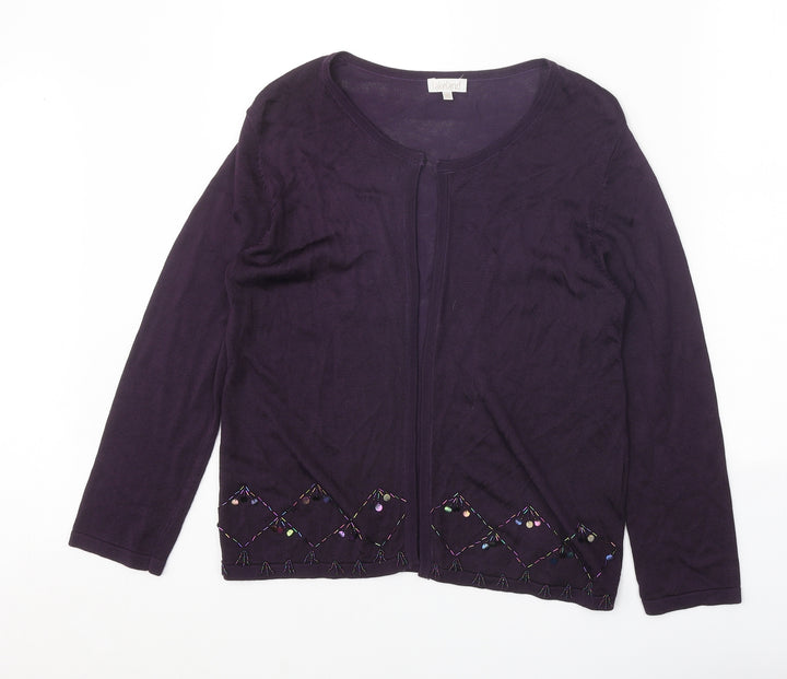 Lakeland Womens Purple Round Neck Ramie Cardigan Jumper Size 14