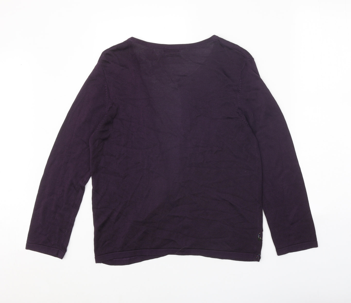 Lakeland Womens Purple Round Neck Ramie Cardigan Jumper Size 14