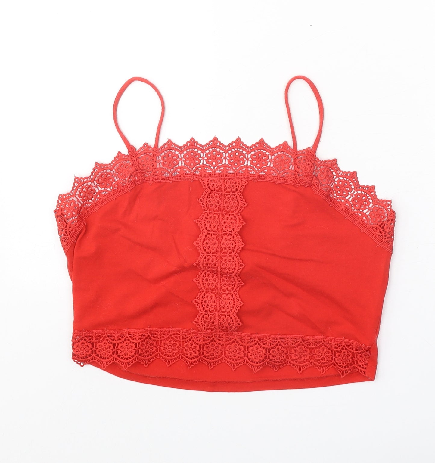 Primark Womens Red Cotton Cropped Tank Size 10 Square Neck