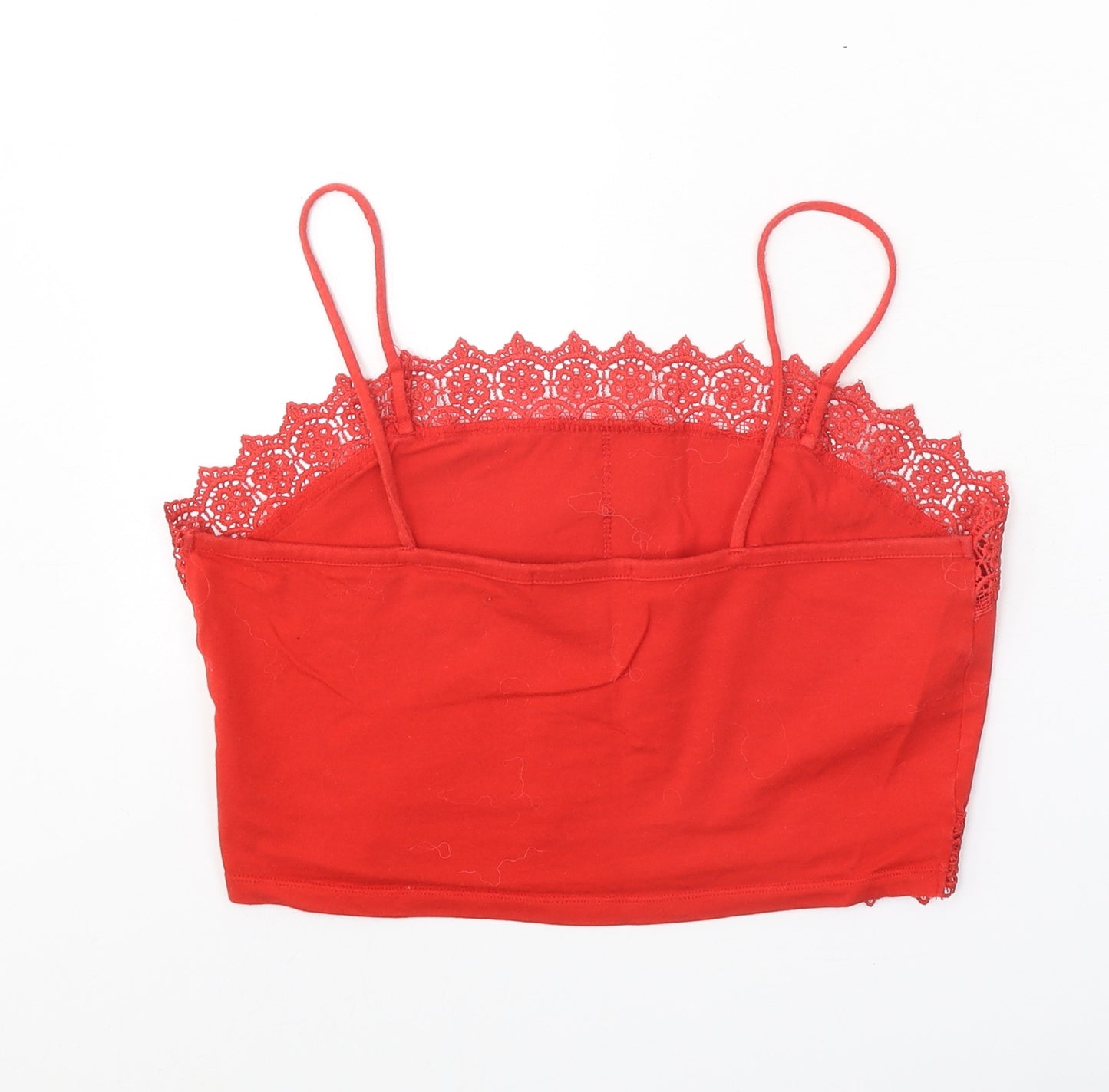 Primark Womens Red Cotton Cropped Tank Size 10 Square Neck