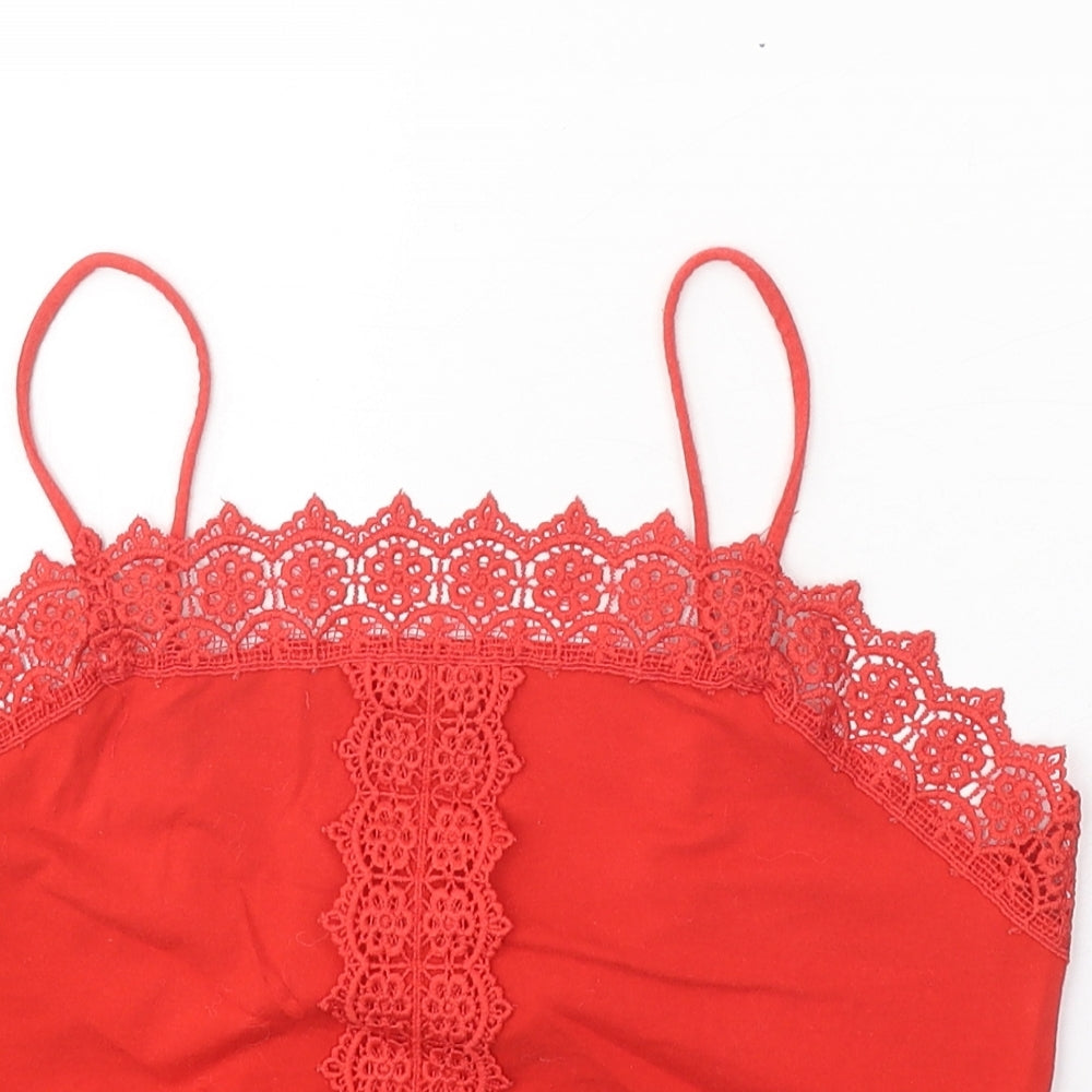 Primark Womens Red Cotton Cropped Tank Size 10 Square Neck