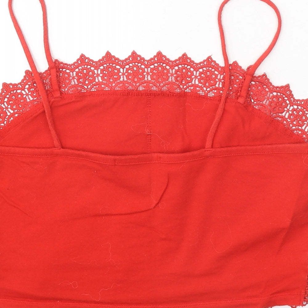 Primark Womens Red Cotton Cropped Tank Size 10 Square Neck
