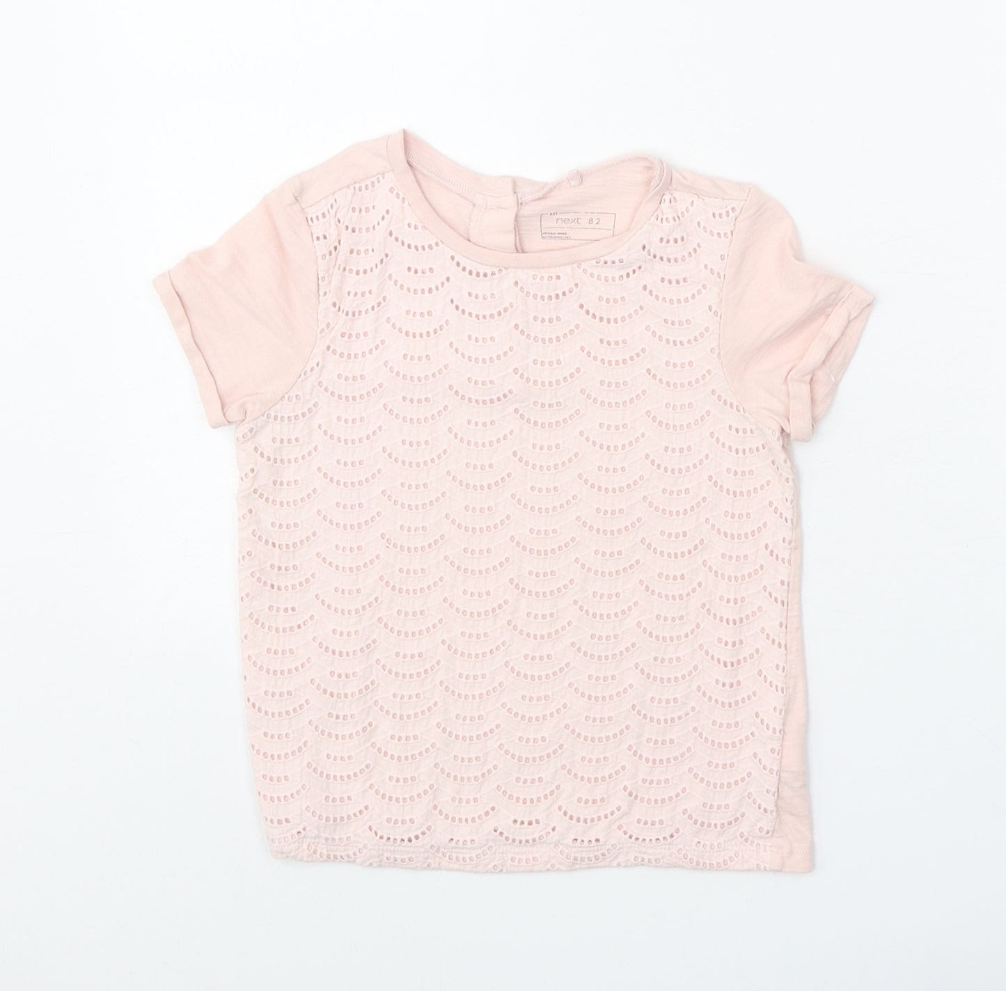 NEXT Girls Pink Geometric 100% Cotton Basic T-Shirt Size 5-6 Years Round Neck Button
