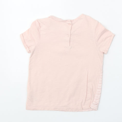 NEXT Girls Pink Geometric 100% Cotton Basic T-Shirt Size 5-6 Years Round Neck Button