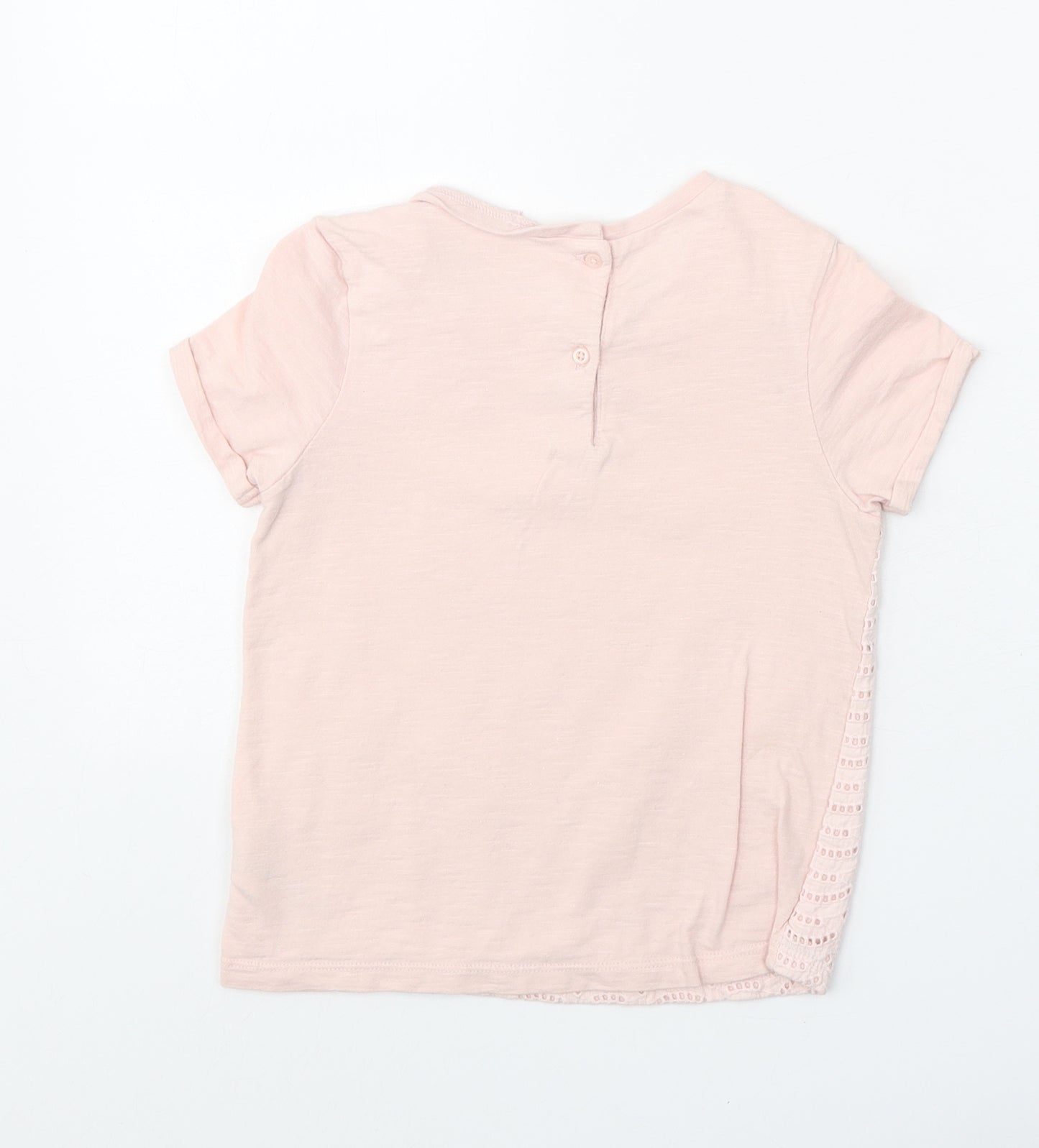 NEXT Girls Pink Geometric 100% Cotton Basic T-Shirt Size 5-6 Years Round Neck Button