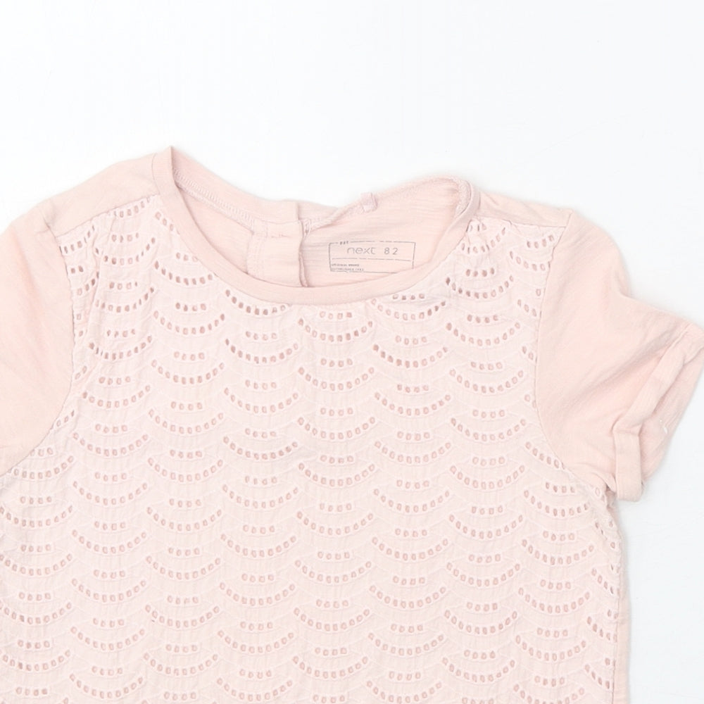 NEXT Girls Pink Geometric 100% Cotton Basic T-Shirt Size 5-6 Years Round Neck Button