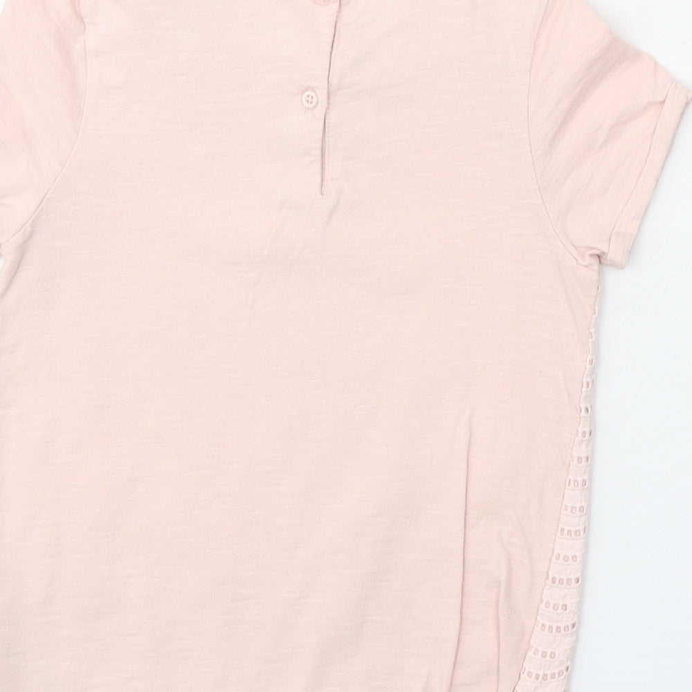 NEXT Girls Pink Geometric 100% Cotton Basic T-Shirt Size 5-6 Years Round Neck Button