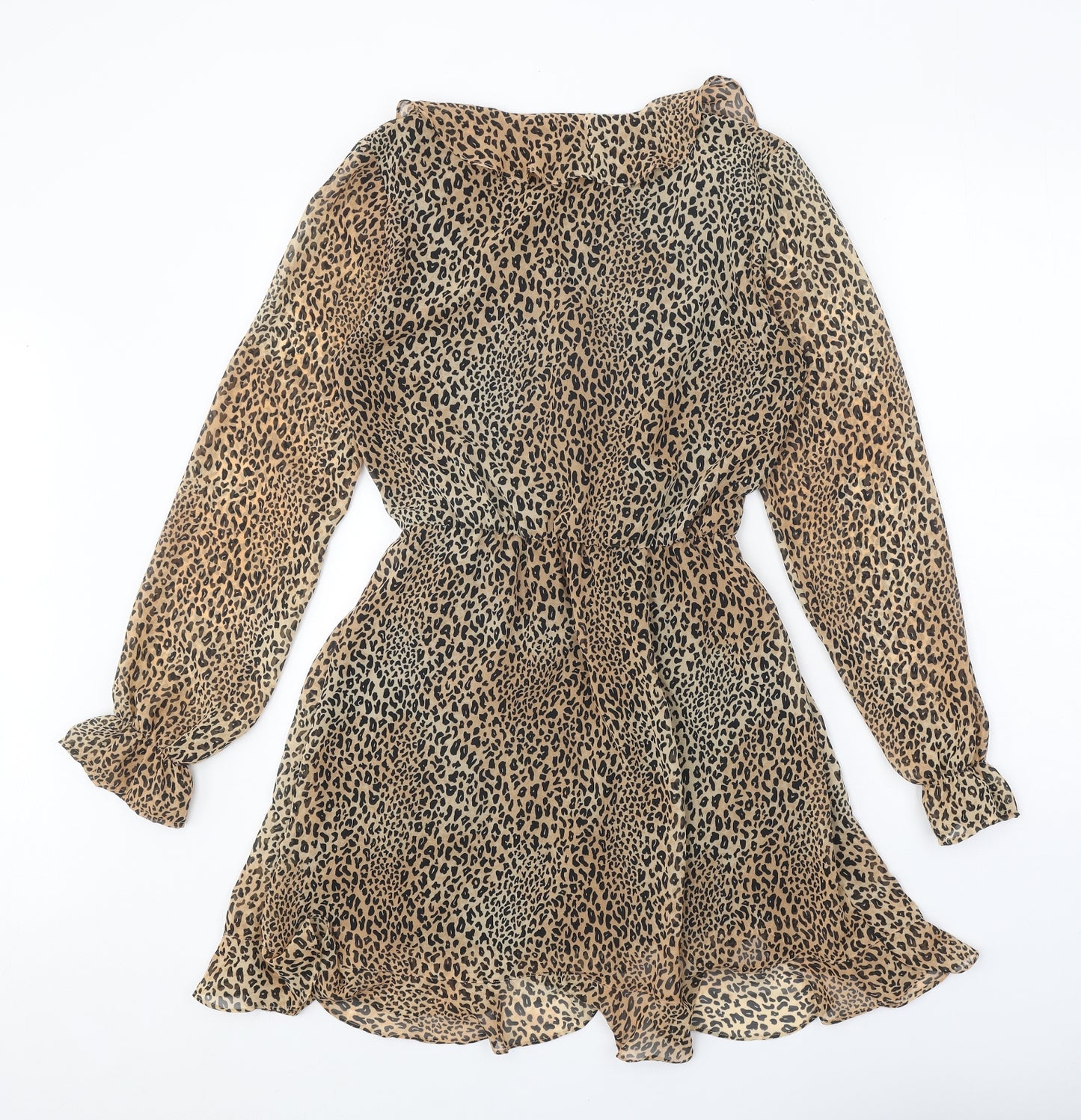 Divided Womens Brown Animal Print Polyester Trapeze & Swing Size 8 V-Neck Pullover - Leopard Pattern