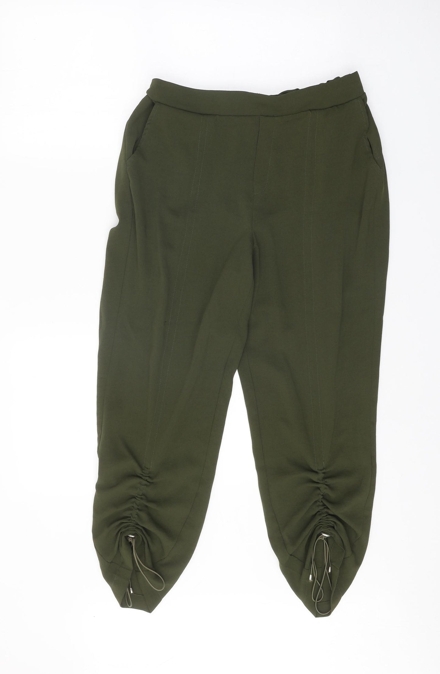 Kzell Womens Green Polyester Trousers Size M Regular Drawstring