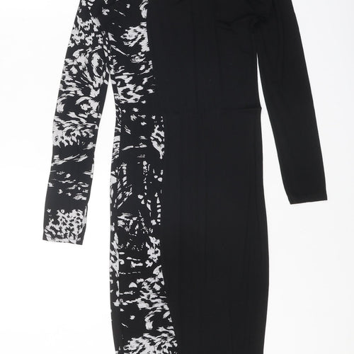 Club L Womens Black Geometric Viscose Bodycon Size 8 Round Neck Pullover