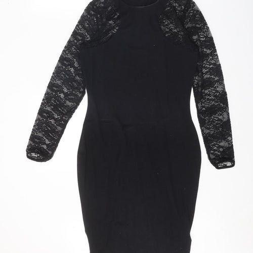 H&M Womens Black Cotton Bodycon Size M Round Neck Pullover