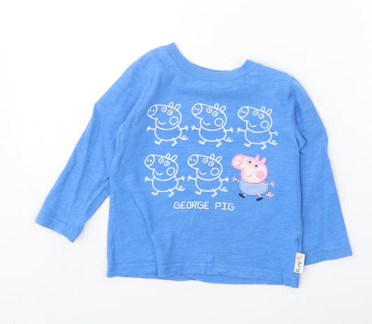 Front view of Peppa Pig Blue 100% Cotton Pullover T-Shirt, size 12-18, Months Round Neck Snap - Peppa Pig