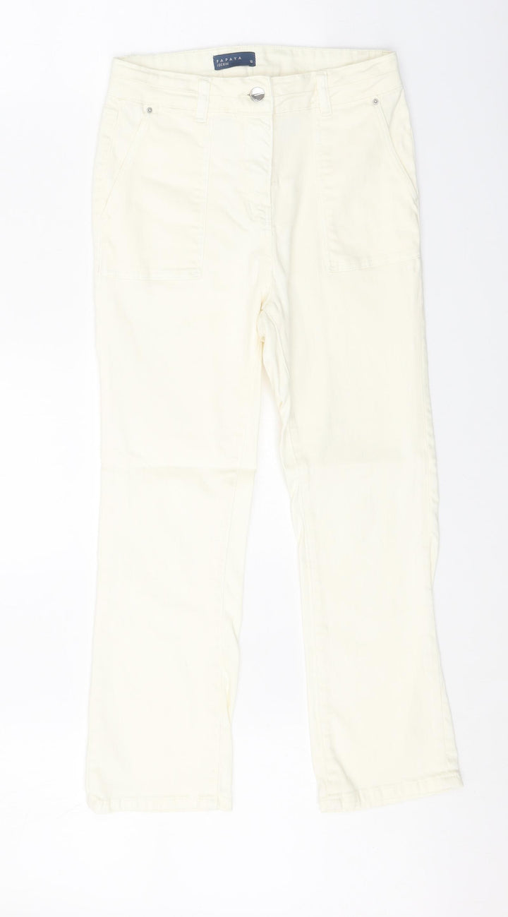 Papaya Womens Ivory Cotton Straight Jeans Size 10 Regular Zip