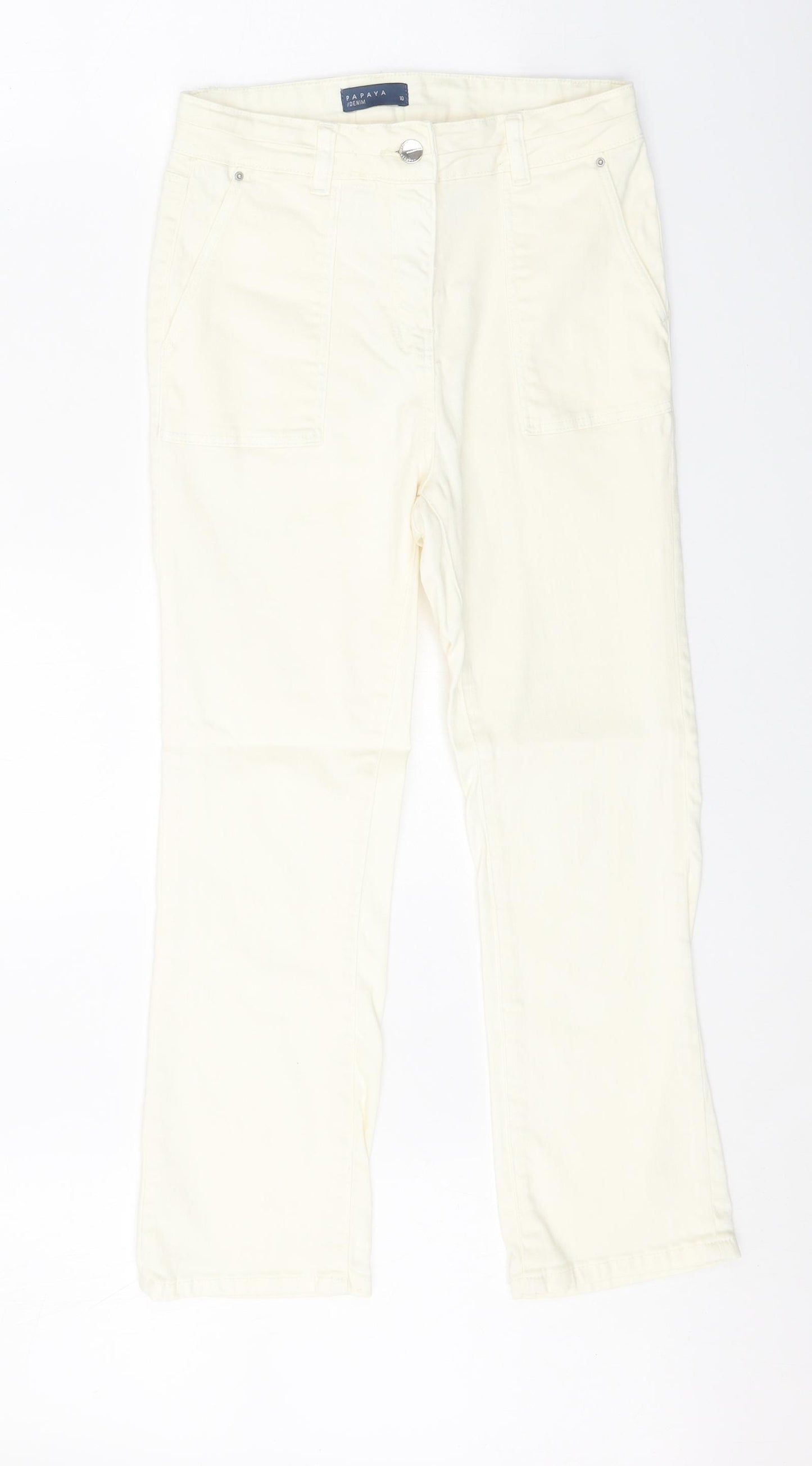 Papaya Womens Ivory Cotton Straight Jeans Size 10 Regular Zip