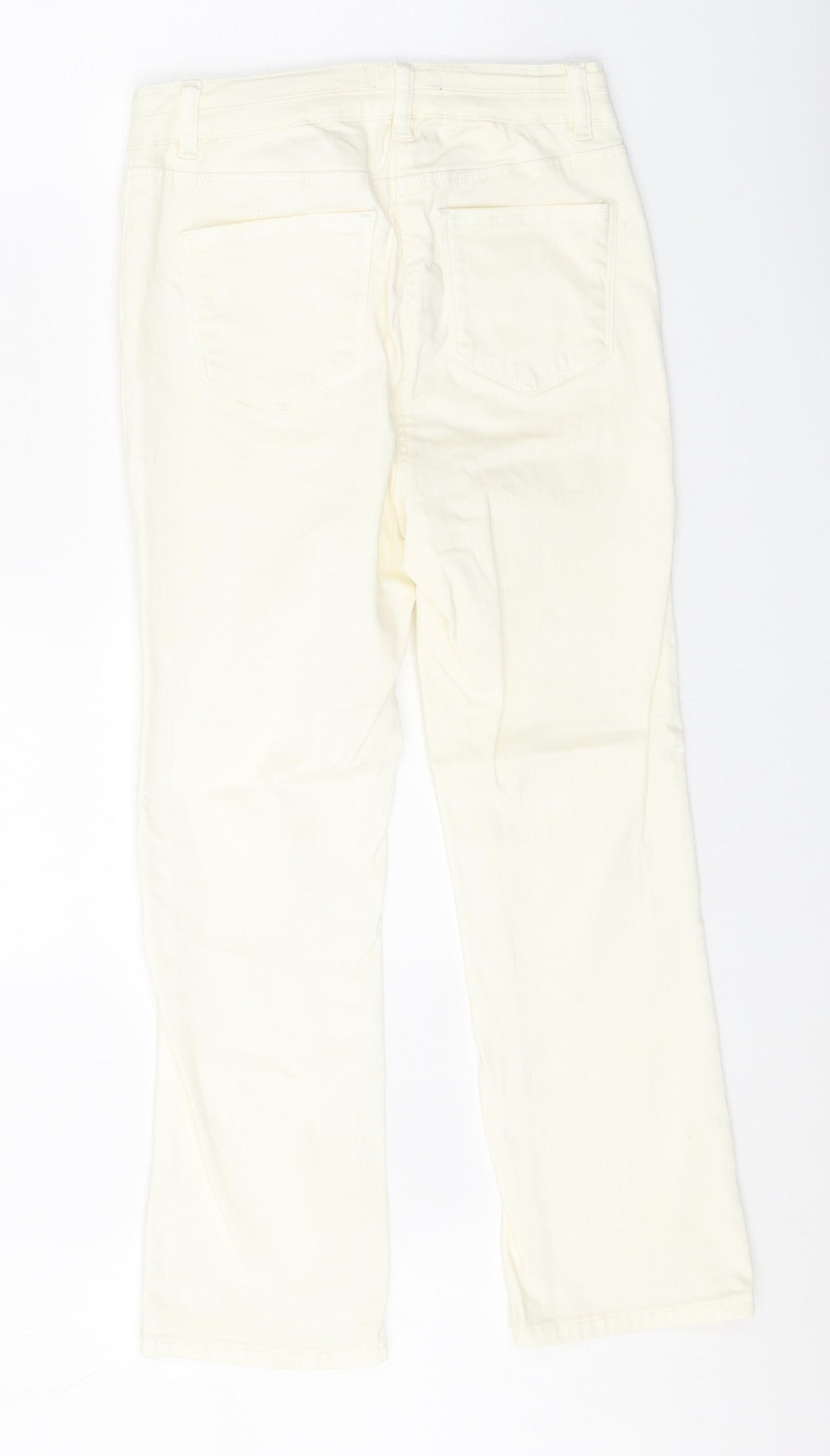 Papaya Womens Ivory Cotton Straight Jeans Size 10 Regular Zip