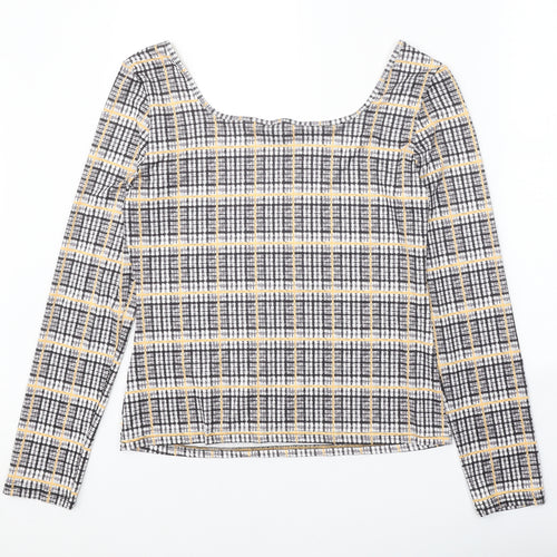 SheIn Womens Black Plaid Polyester Basic Blouse Size XL Square Neck