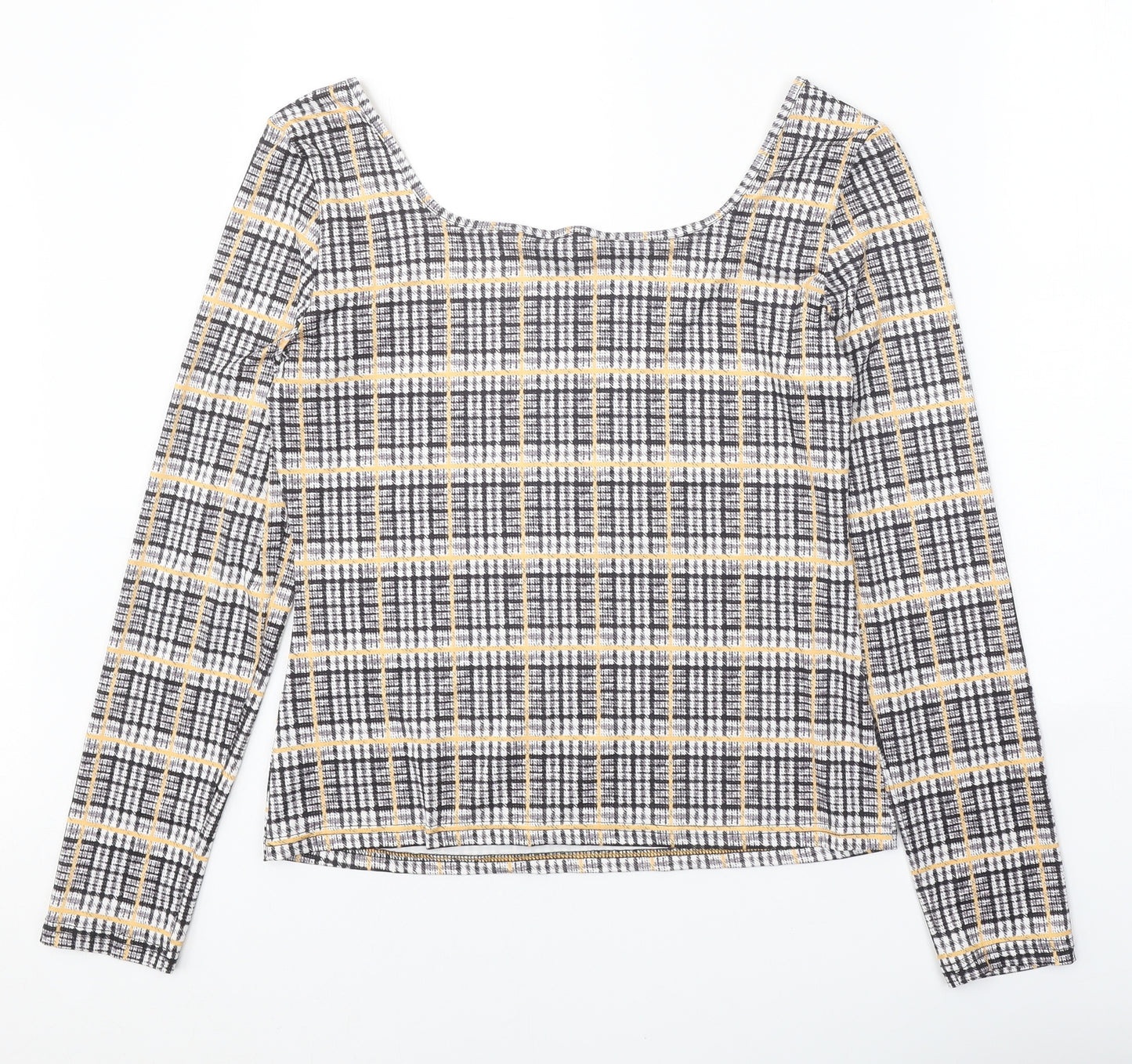 SheIn Womens Black Plaid Polyester Basic Blouse Size XL Square Neck