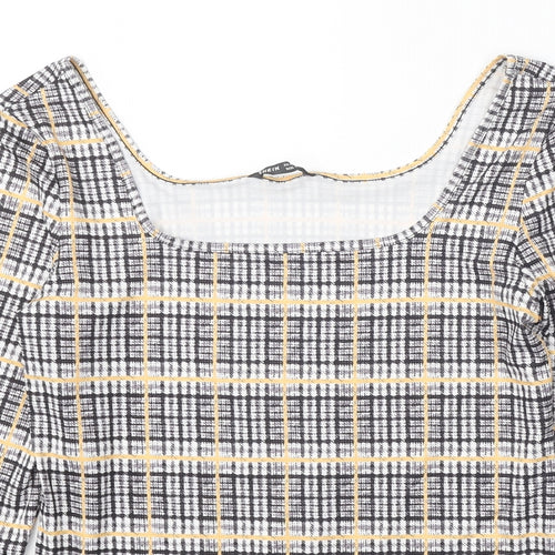 SheIn Womens Black Plaid Polyester Basic Blouse Size XL Square Neck
