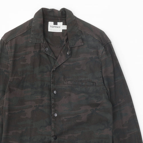 Topman Mens Brown Camouflage Cotton Button-Up Size XS Collared Snap