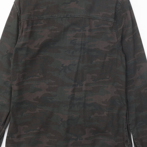 Topman Mens Brown Camouflage Cotton Button-Up Size XS Collared Snap