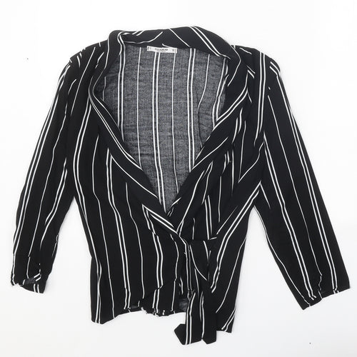 Pull&Bear Womens Black Striped Viscose Wrap Blouse Size S V-Neck