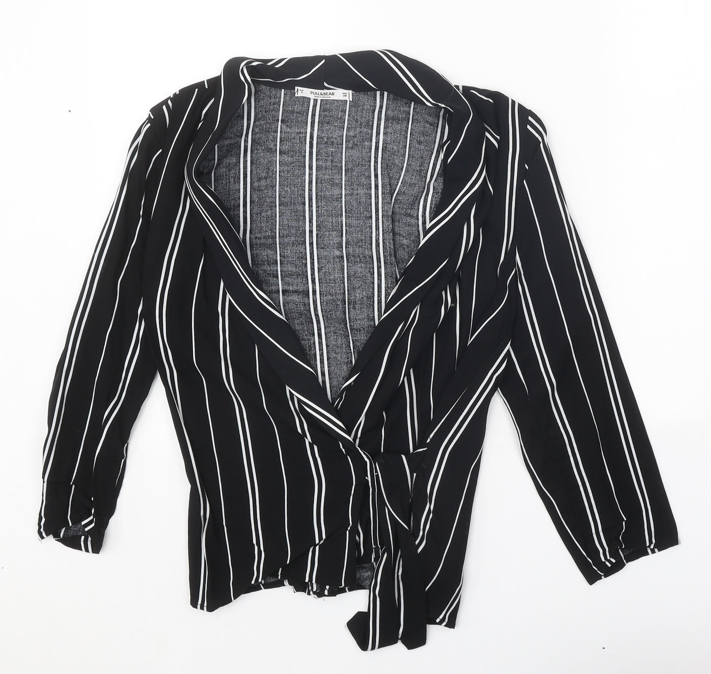 Pull&Bear Womens Black Striped Viscose Wrap Blouse Size S V-Neck