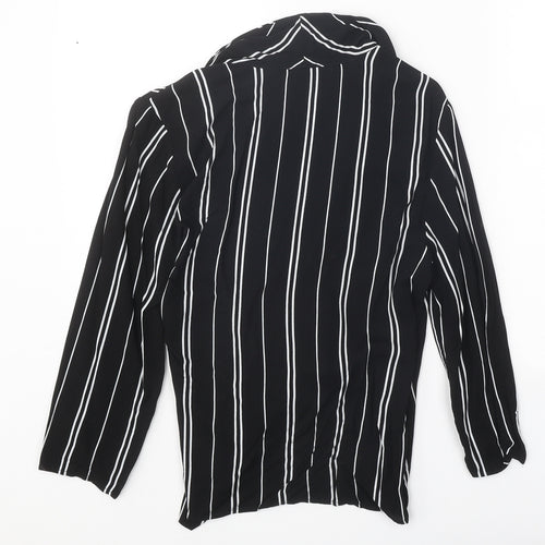 Pull&Bear Womens Black Striped Viscose Wrap Blouse Size S V-Neck