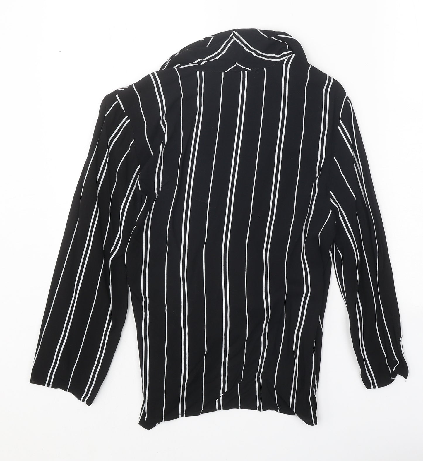 Pull&Bear Womens Black Striped Viscose Wrap Blouse Size S V-Neck