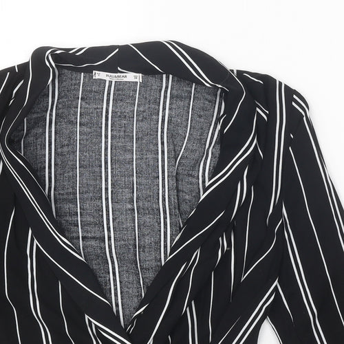 Pull&Bear Womens Black Striped Viscose Wrap Blouse Size S V-Neck