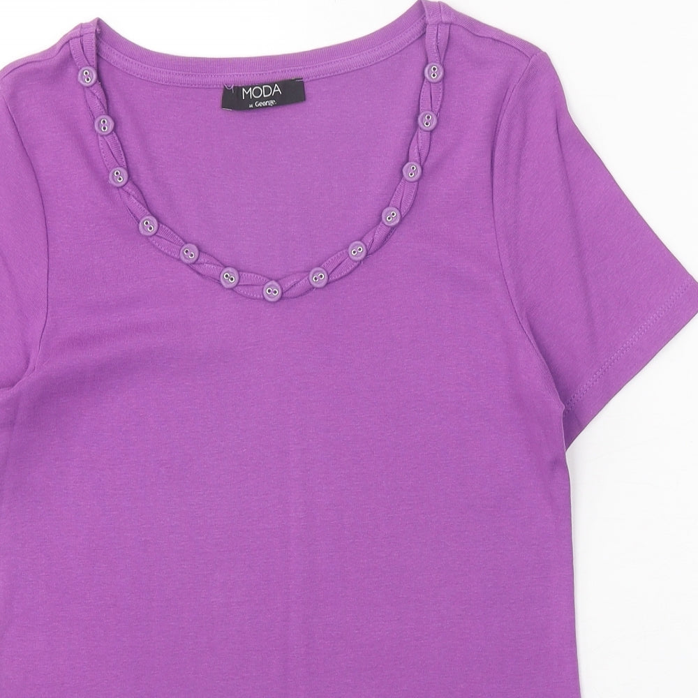 George Womens Purple 100% Cotton Basic T-Shirt Size 16 Scoop Neck